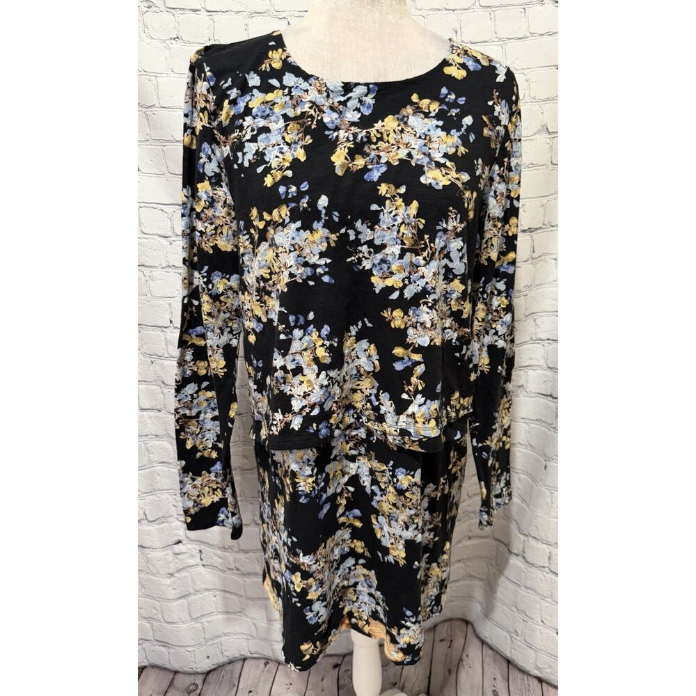 J. JILL Long Sleeve Floral Long Tunic Top Shirt Surplice Top Size Medium Tall